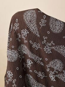 Boho Mama Maternity Vacation Paisley Pattern Twist Design Long Sleeve Casual Dress - Coffee - View 7