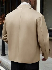 Manfinity CasualCool Men's Casual Solid Color Double-Breasted Trench Coat Jacket - Khaki - View 2