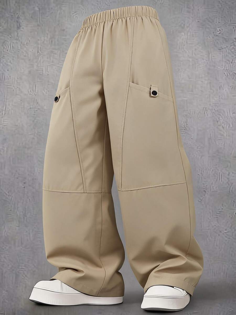 SHEIN Teen Boy Casual Versatile Solid Color Straight Leg Pants - Khaki - View 1