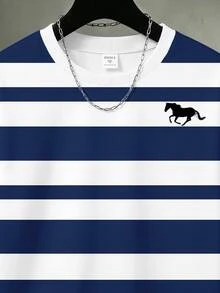SHEIN Tween Boy Casual Fashion Crew Neck Long Sleeve Sweatshirt, Classic Cool Vintage Striped Pattern Print, Exquisite Pony Logo Print, Suitable For Autumn/Winter, Back To School Season - Multicolor - View 4