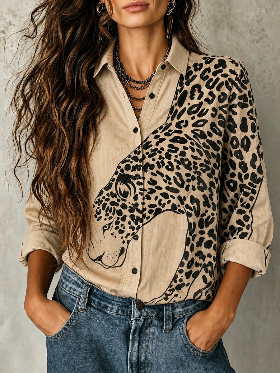 Glimmora Selamara Women's New Best-Selling Leopard-Print Casual And Versatile Collared Shirt - Multicolor - View 1