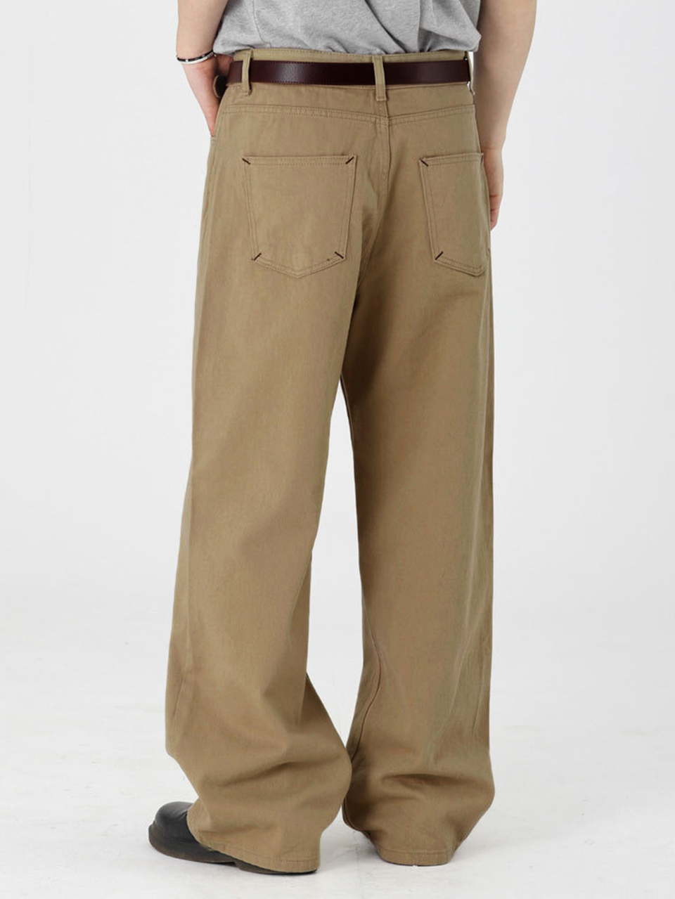 Spring/Autumn Khaki Washed Distressed Long Straight Loose Fit Men's Jeans
