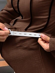 MaterniWear 孕婦方領長袖上衣與可調腰圍長褲休閒兩件套 - 咖啡棕 - 查看 9
