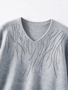 GlowEve CURVE Plus Size Casual Beaded Embroidered Sweater, Autumn/Winter - Grey - View 5