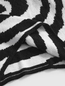 ROMWE Goth Women's Casual Circle Collar Cropped Sweater, Autumn/Winter - Black and White - View 5