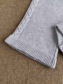 2pcs/Set Autumn/Winter Tween Girls Round Neck Fuzzy Knit Sweater And Ruffle Hem Long Pants Set - Grey - View 8