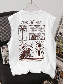 Daypath White Standard Size Men's Letter & Palm Tree Print Tank Top - White - View 1