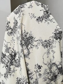 SHEIN 孕婦花卉印花圓領長袖荷葉邊休閒洋裝 - 黑與白 - 查看 8