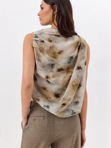 KÆRIA Hus Sleeveless Draped Cowl Neck Top - Whisper Chiffon - Abstract Blur Print - Draped, Going Out Top, Sheer - Multicolor - View 2