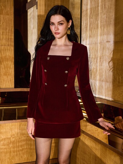 MOTF PREMIUM WOMEN'S AUTUMN/WINTER ELEGANT SQUARE NECK BUTTON DECOR SLIM FIT TOP
