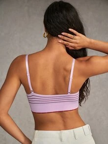 Esseday Randig bralette med U-ringning, trådlös, justerbara smala axelband och kontrasterande fåll, inner-topp för kvinnor - Rosa - Visa 2