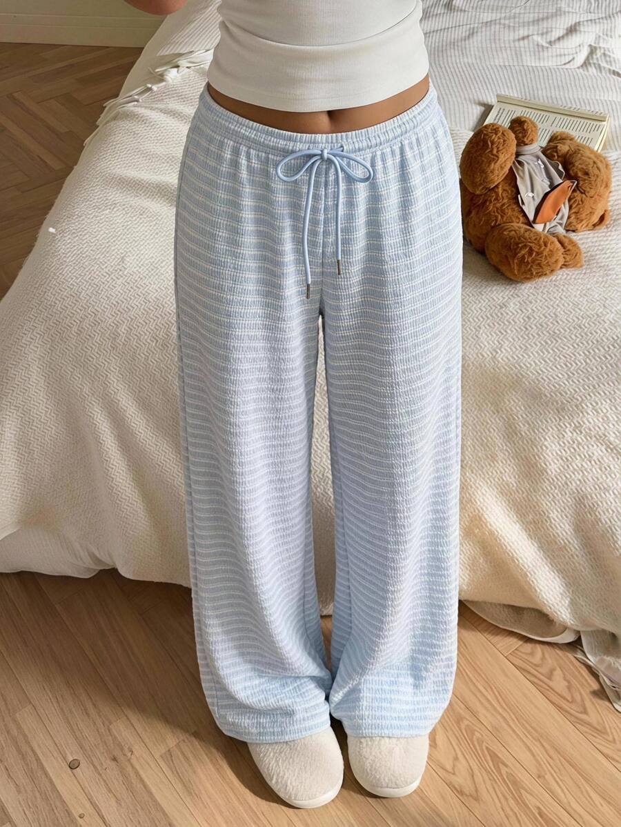 Comfortcana Women's Casual Loose Striped Long Pants - Blue - View 1