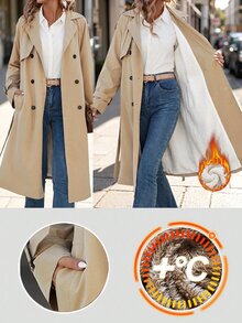 SHEIN Clasi 女款素色插肩袖長袖保暖內裡休閒風衣 - 彩色 - 查看 8