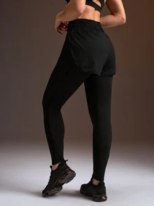 Powerista Women's All Seasons Black 2-In-1 Running Shorts With Phone Pocket Athletic Leggings Features Breathable Fabric And Reflective Patterns - Black - View 3
