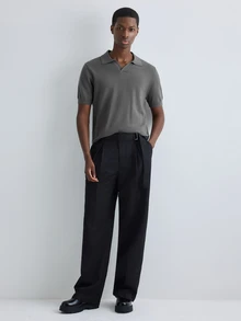 Merionis Men's Solid Color Polo Collar Short Sleeve Casual Knit Top - Dark Grey - View 4