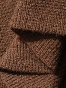 DAZY Autumn/Winter V-Neck Loose Drop Shoulder Sweater & Wide Leg Long Pants Casual Commute Daily Women's Knitwear Two Pieces Set - Coffee Brown - View 7
