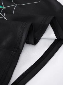SHEIN 青少年男孩修身螢光蜘蛛圖案圓領標準肩長袖T恤與長褲 2件組 柔軟舒適居家睡衣套裝 - 黑色 - 查看 5