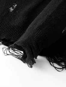 Chillumni Men's Distressed Design Casual Versatile Long Sleeve Sweater - Black - View 6