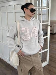 DAZY Women's Floral Digital Embroidery Long Sleeve Pocket Casual Sweatshirt Fall - Light Grey - View 4