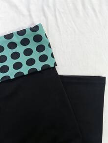 IslaSuriya Plus Size Women's Patchwork Polka Dot Print Casual Straight Leg Pants - Black - View 4