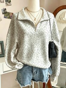 EMERY ROSE Large-Sized Women's Striped Full-Print Semi-Zippered Collar Cardigan, Soft And Comfortable, Skin-Fri - Multicolor - View 1