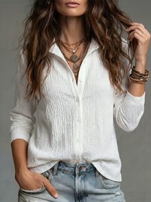 Glimmora Women's New Autumn/Winter Best-Selling Textured Casual Versatile Shirt - White - View 4