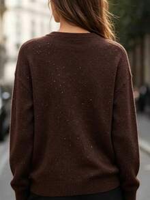 SHEIN LUNE Women's Casual Sequin Decorated Sweater, Autumn/Winter - Brown - View 2