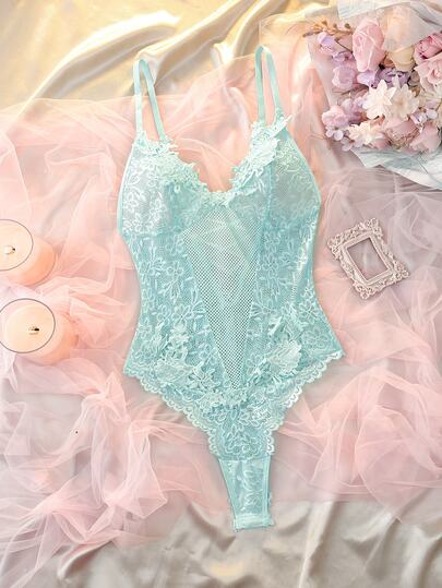 DelicateAllure بودي سوت ملابس داخلية بتطريزات دانتيل زهرية، ملابس داخلية لطيفة، بودي سوت ملابس داخلية شفافة، ملابس داخلية مثيرة