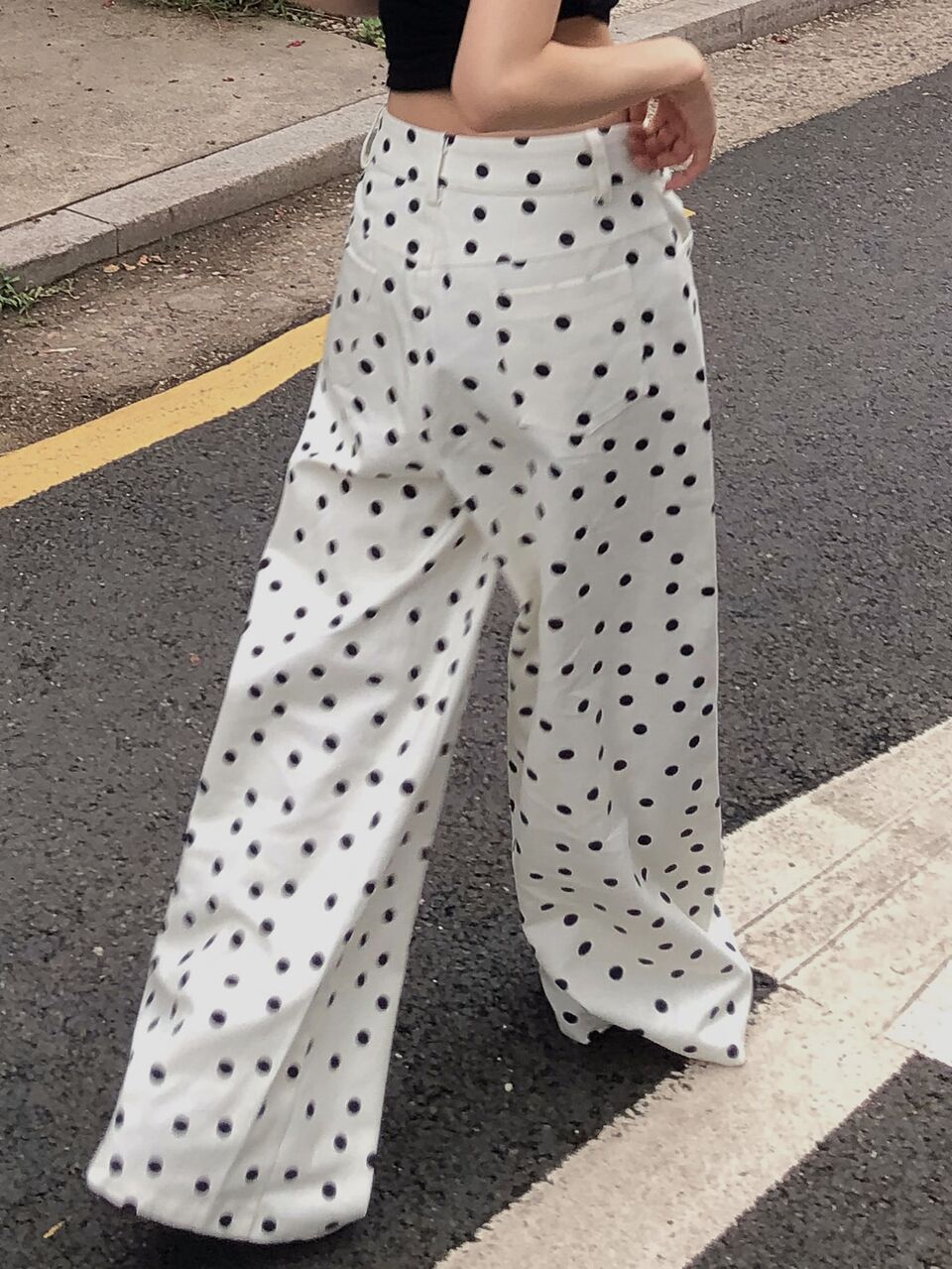 Polka Dot Loose Wide Leg Pants Casual Street Vacation Autumn Winter Long Jeans For Women
