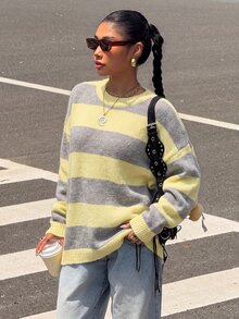SHEIN EZwear 女款休閒拼色長袖套頭毛衣 - 彩色 - 查看 5
