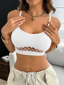SuitURBody 1件女款無縫性感鏤空吊帶短款內衣，高彈性、柔軟舒適親膚，日常穿著無束縛 - 白色 - 查看 2