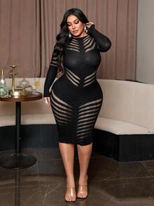 NU&NOW Women's Plus Size Sexy Hollow Out Fitted Dress Halloween Club Party Black Autumn Fall - Black - View 4