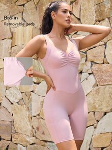 OutZeal One-Piece Women Sports Jumpsuit Yoga Casual Gym Halter Bra-In Backless Romper Summer Spring - Pink - View 4