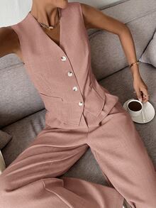 Serisse Women's Vest & Pants Suit Set - Dusty Pink - View 1