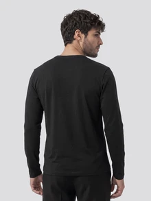 TekDrob Anti-Odor Modal T-Shirt With Single Patch Pocket, Regular Fit And Long Sleeves - Black - View 3