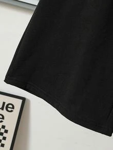 SHEIN 女童休閒兩件套，波點翻領拼接V領短版上衣搭配波點腰寬腿褲，精緻蝴蝶結刺繡，寬鬆舒適版型，歐美校園風，適合幼童與小童日常上學、外出與運動 - 黑色 - 查看 13
