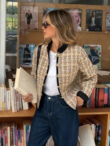 Serisse Women's Vintage Elegant Versatile Frog Button Long Sleeve Jacket For Business Office Beige Autumn - Multicolor - View 3
