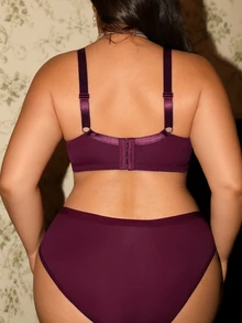 Divavoom Sexy Fashion Embroidered U-Back Underwire Bra Plus Size 2pcs/Set - Red Violet - View 2