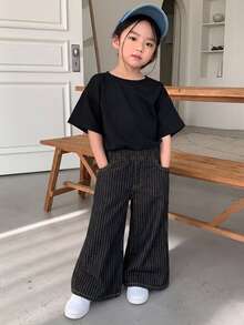 Dazy Kids Young Girl Loose Striped Letter Pattern Casual Washed Distressed Loose Fit Denim Jeans Fall - Dark Wash - View 3