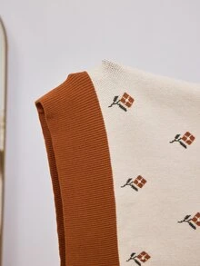 Lacomfia Sweater Lengan Pendek Motif Bunga Kasual Musim Gugur Ukuran Besar - MultiWarna - View 6