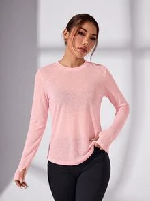 SHEIN Sovereign Charm 女款純色後背交叉設計長袖運動T恤 - 粉色 - 查看 5