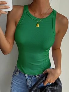 Livesso 秋冬季休季修身優雅純色女款背心 - 綠色 - 查看 4