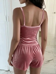 Franclia 女款休閒度假細肩帶上衣與短褲兩件套 - 粉色 - 查看 7