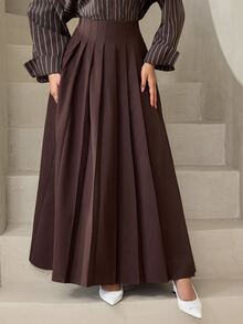 Veilorie Rok Lipit Wanita Warna Polos Pinggang Tinggi Elegan Modis - Coffee Brown - View 7