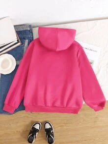 SHEIN 青少年女孩秋冬休閒連帽開襟外套 - 玫紅色 - 查看 4