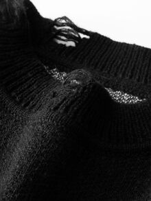 Chillumni Men's Distressed Design Casual Versatile Long Sleeve Sweater - Black - View 4