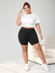 SHEIN CURVE+ 2件組大尺碼簡約百搭純色緊身內搭短褲 - 彩色 - 查看 8