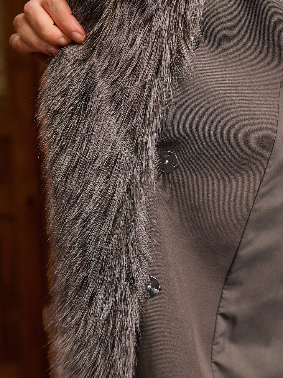 MOTF WOMEN'S AUTUMN/WINTER MID-LENGTH TWEED COAT WITH LARGE FUR COLLAR