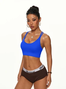 SHEIN Cheerettes 女款無縫純色交叉背日常健身運動內衣 - 彩色 - 查看 3