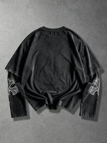 Manfinity EMRG Men's 2 In 1 Cross & Letter Print Casual Long Sleeve T-Shirt - Black - View 2